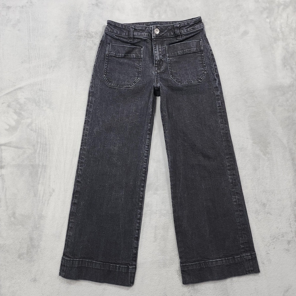 Sanctuary Jeans Womens 27 Washed Black Marine Crop Mid Rise Wide Leg Stretch